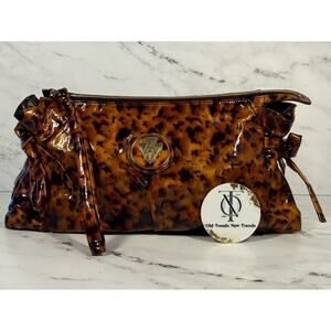 Gucci Vintage Tortoise Patent Leather Oversized Clutch Wristlet Pouch
